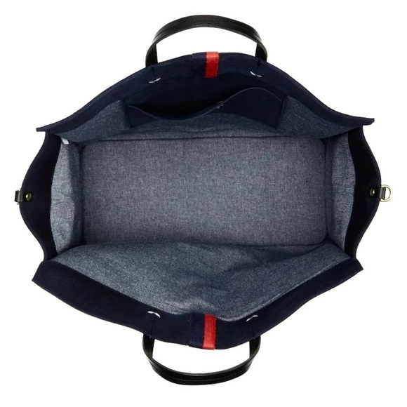 Clare V Simple Tote (Navy Blue Perforated Suede) + Bonus Stripe Crossbody Strap! - Picture 3 of 10